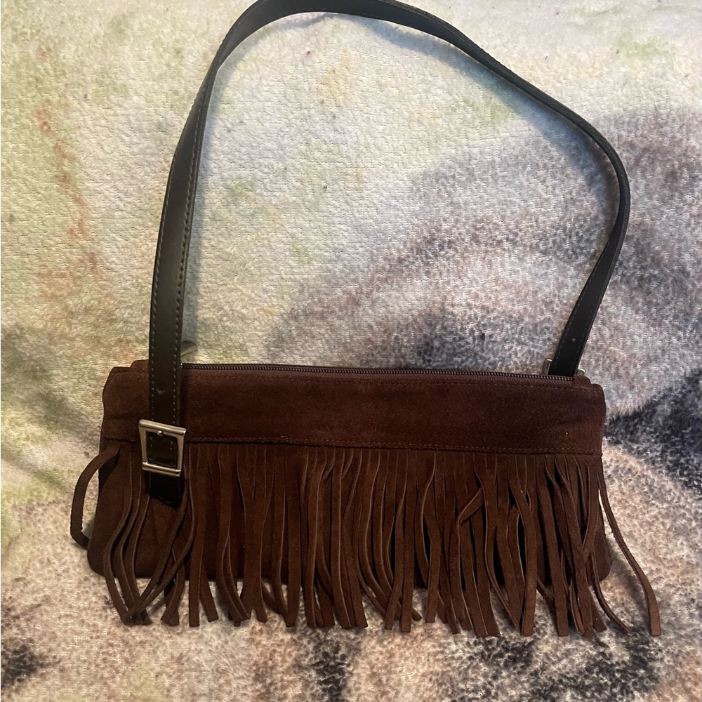 Brown Suede Fringe Clutch W/Complimentary Beauty Items - Picture 2 of 6
